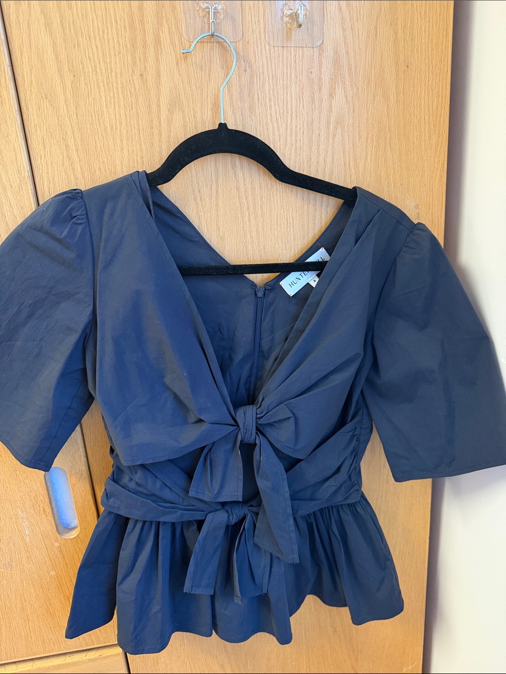 HUNTER BELL Navy Tie-Front Peplum Top Dress